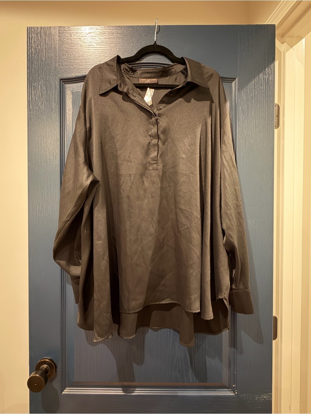 Lane Bryant Dark Charcoal Button-Accent Long Sleeve Blouse